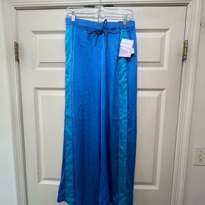JoyLab Bright Blue Satin Jogger Pants with Light Blue Accents
